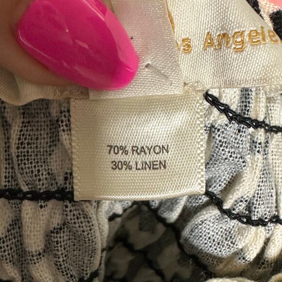 Monteau Linen Blend Smocked Puff Sleeve Crop Top Black Cream Size Small - Picture 7 of 11